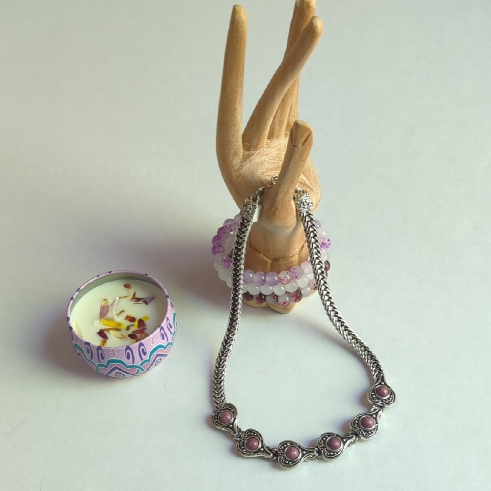 Purple Stone Jewelry/Necklace/Beaded Bracelets/Candle Bundle